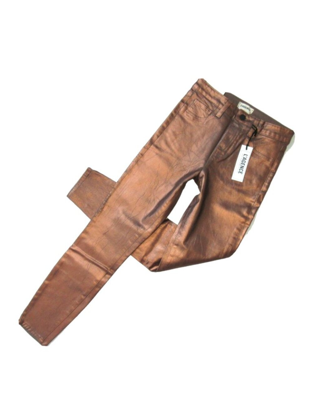 NWT L'Agence Margot in Pine Bark Bronze Foil Crackle High Rise Skinny Jeans 26 - Picture 6 of 11